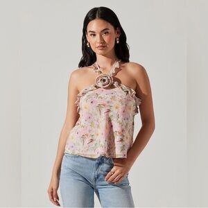 Alix Rosette Halter Top - Pink Floral